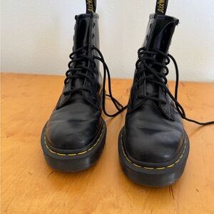 Dr. Martens Black Lace-Up Boots with Yellow Stitching
